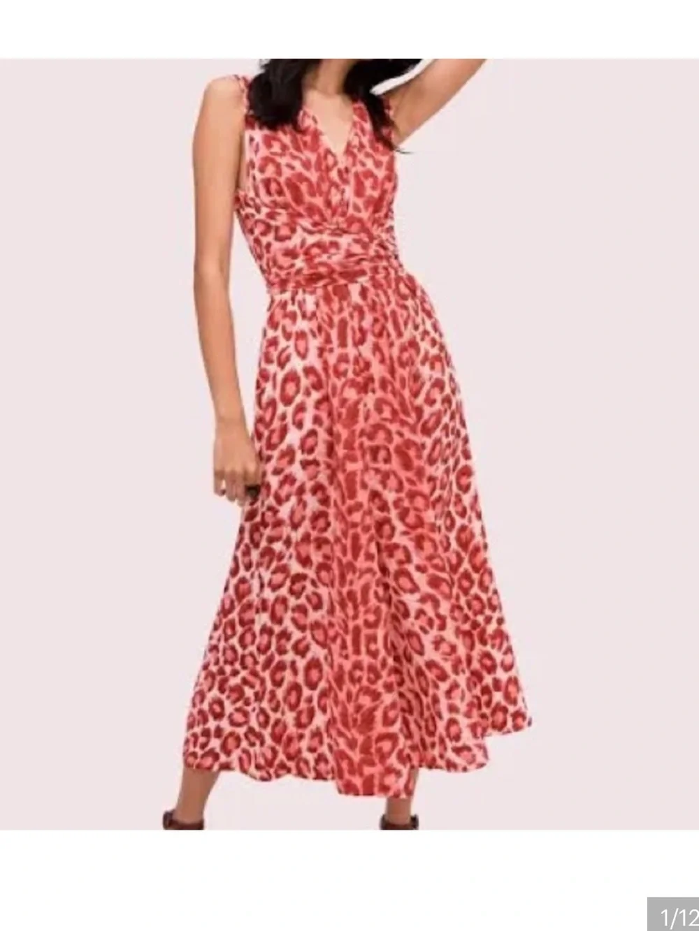 Kate Spade Panthera Tie Waist Jumpsuit Red Leopard Print Size Medium